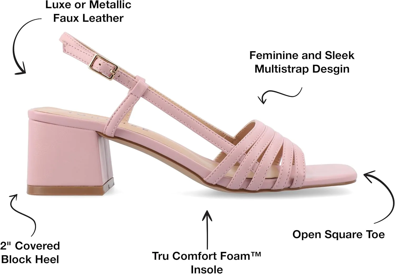Journee Womens Strappy Buckle Sling Back Covered Block Heel Open Square Toe Shayana Comfort Foam Sandals
