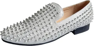 Justar Men's Leather Spikes Loafers Studded Dress Shoes Slip-on Flats Long Rivet Party Shoes