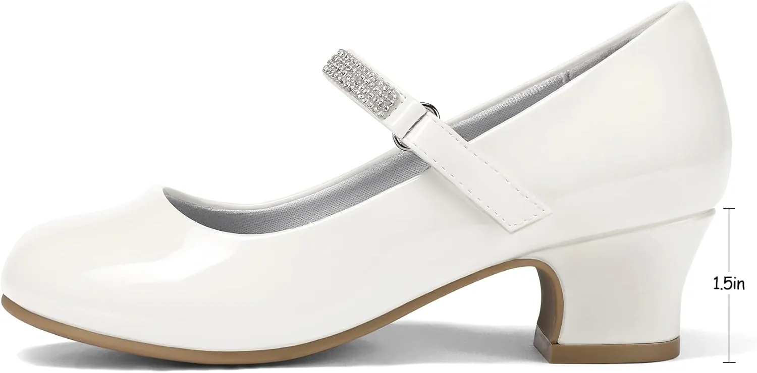 K KomForme Mary Jane Shoes with Low Heel Rhinestones Princess Flats Dress Pump Shoes for Little Kid/Big Kid