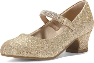 K KomForme Mary Jane Shoes with Low Heel Rhinestones Princess Flats Dress Pump Shoes for Little Kid/Big Kid