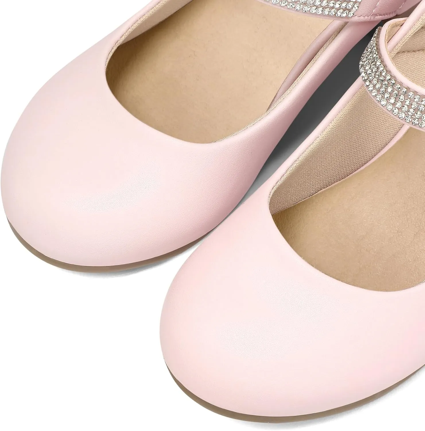 K KomForme Mary Jane Shoes with Low Heel Rhinestones Princess Flats Dress Pump Shoes for Little Kid/Big Kid