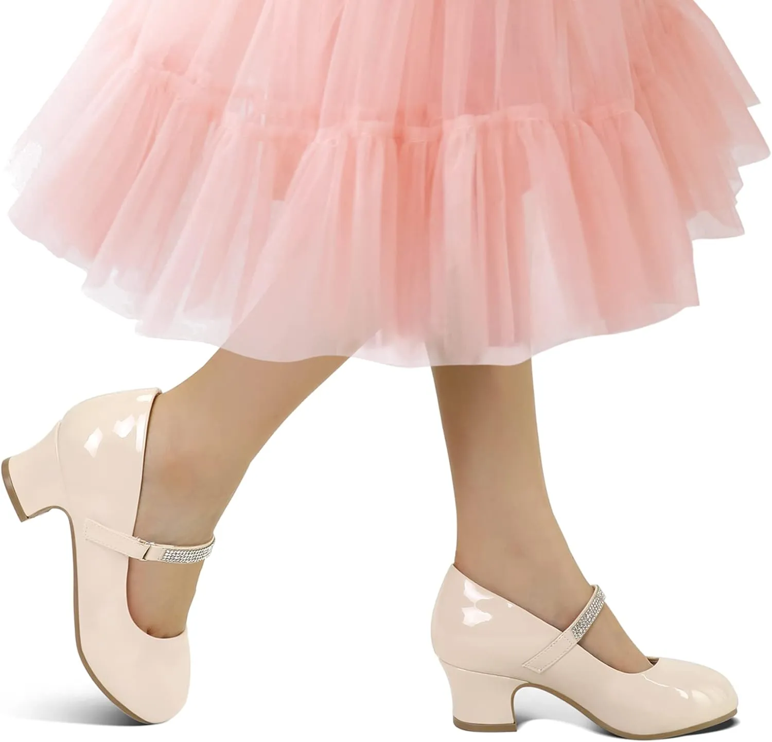 K KomForme Mary Jane Shoes with Low Heel Rhinestones Princess Flats Dress Pump Shoes for Little Kid/Big Kid