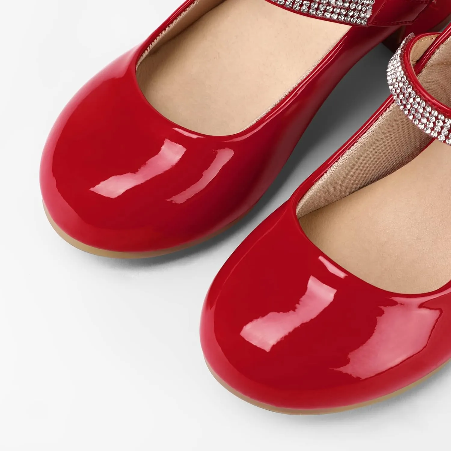 K KomForme Mary Jane Shoes with Low Heel Rhinestones Princess Flats Dress Pump Shoes for Little Kid/Big Kid