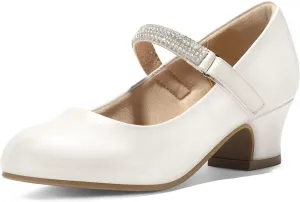 K KomForme Mary Jane Shoes with Low Heel Rhinestones Princess Flats Dress Pump Shoes for Little Kid/Big Kid