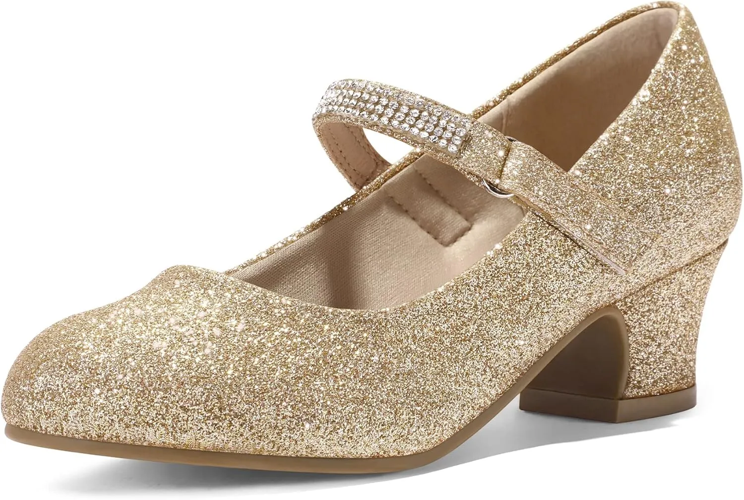 K KomForme Mary Jane Shoes with Low Heel Rhinestones Princess Flats Dress Pump Shoes for Little Kid/Big Kid