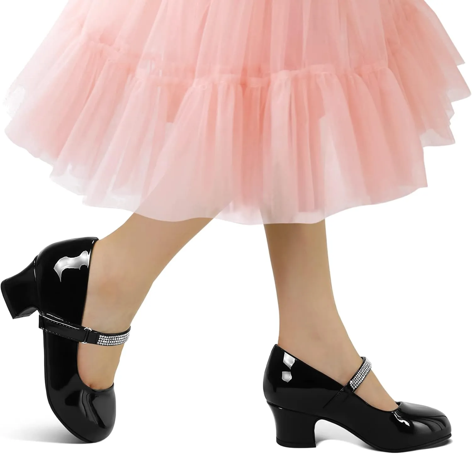K KomForme Mary Jane Shoes with Low Heel Rhinestones Princess Flats Dress Pump Shoes for Little Kid/Big Kid