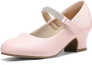 K KomForme Mary Jane Shoes with Low Heel Rhinestones Princess Flats Dress Pump Shoes for Little Kid/Big Kid