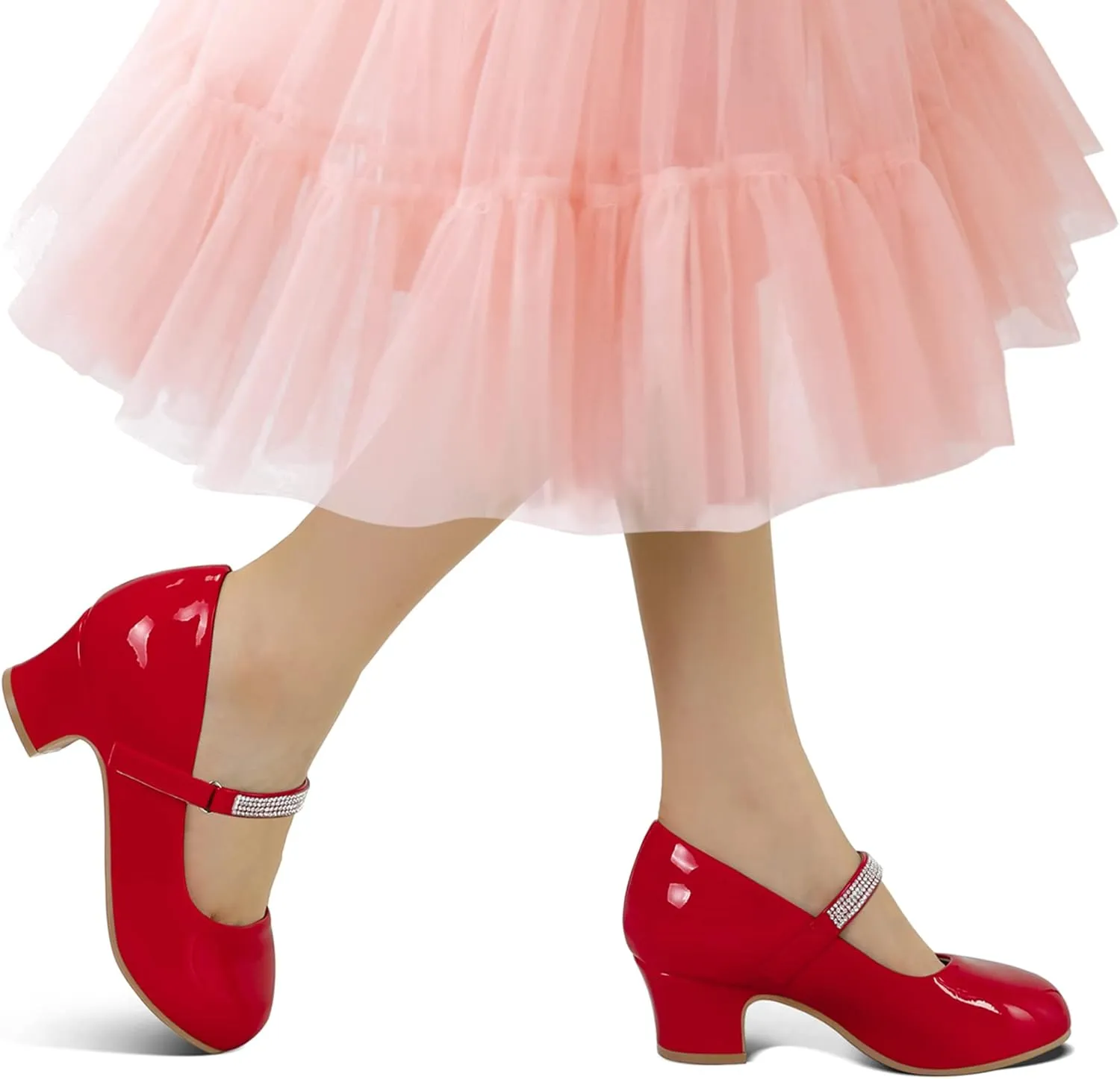 K KomForme Mary Jane Shoes with Low Heel Rhinestones Princess Flats Dress Pump Shoes for Little Kid/Big Kid
