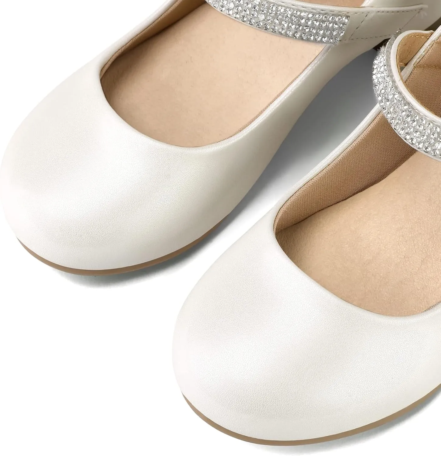 K KomForme Mary Jane Shoes with Low Heel Rhinestones Princess Flats Dress Pump Shoes for Little Kid/Big Kid