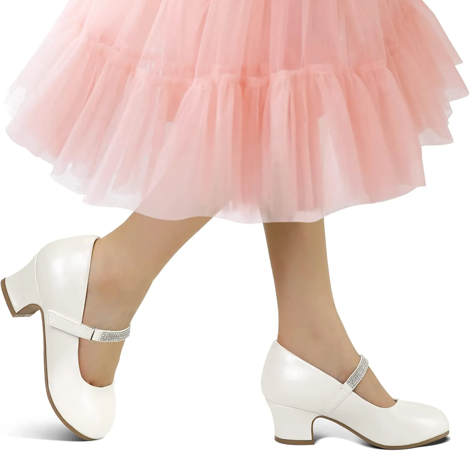 K KomForme Mary Jane Shoes with Low Heel Rhinestones Princess Flats Dress Pump Shoes for Little Kid/Big Kid
