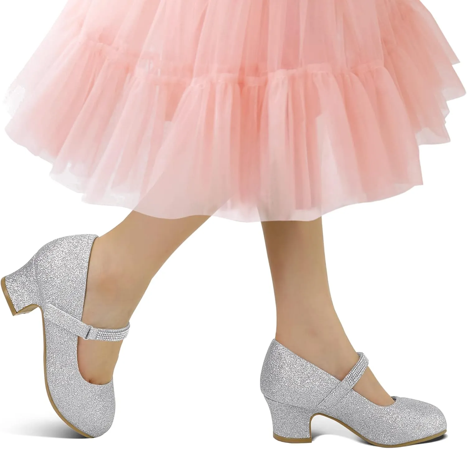 K KomForme Mary Jane Shoes with Low Heel Rhinestones Princess Flats Dress Pump Shoes for Little Kid/Big Kid