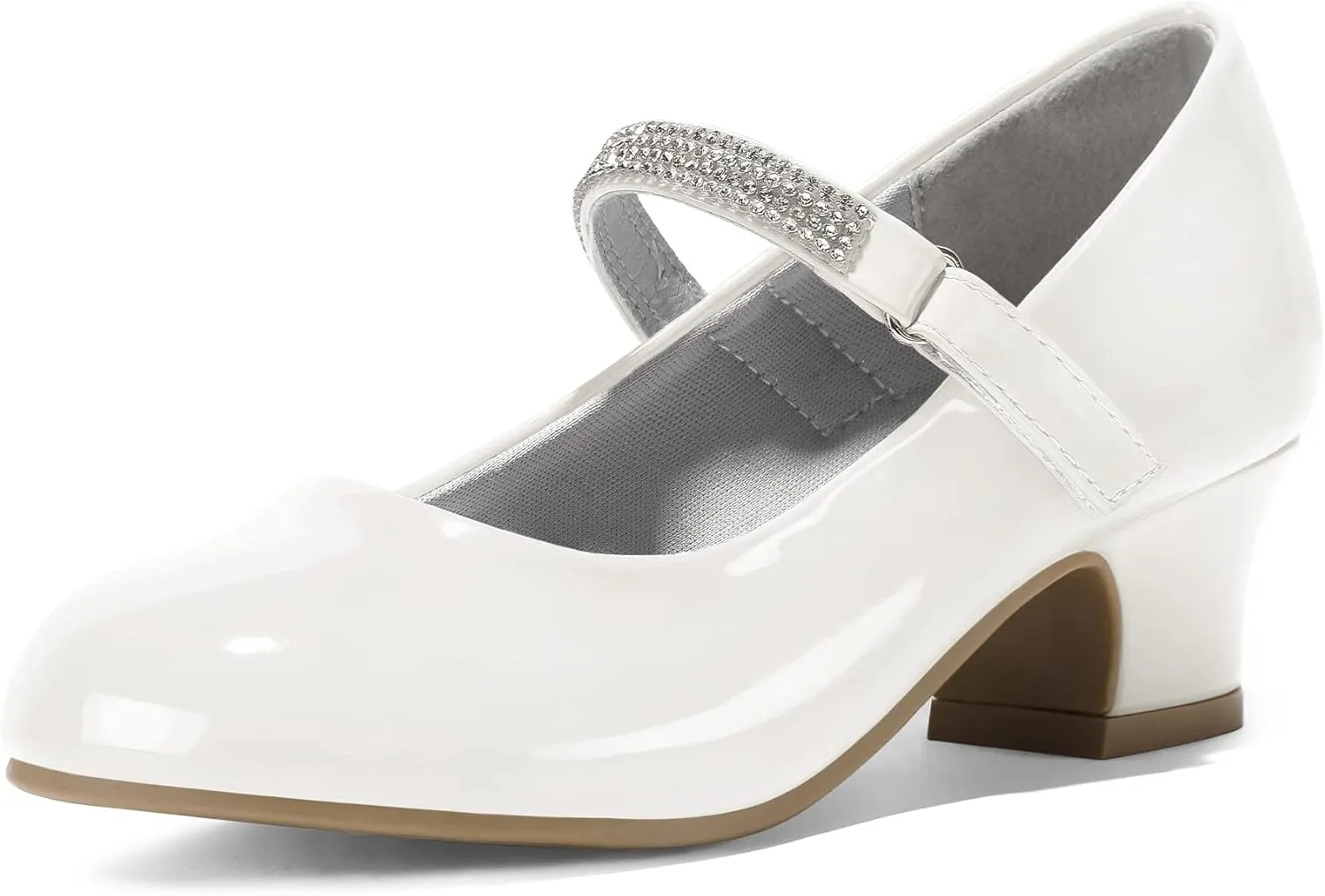 K KomForme Mary Jane Shoes with Low Heel Rhinestones Princess Flats Dress Pump Shoes for Little Kid/Big Kid
