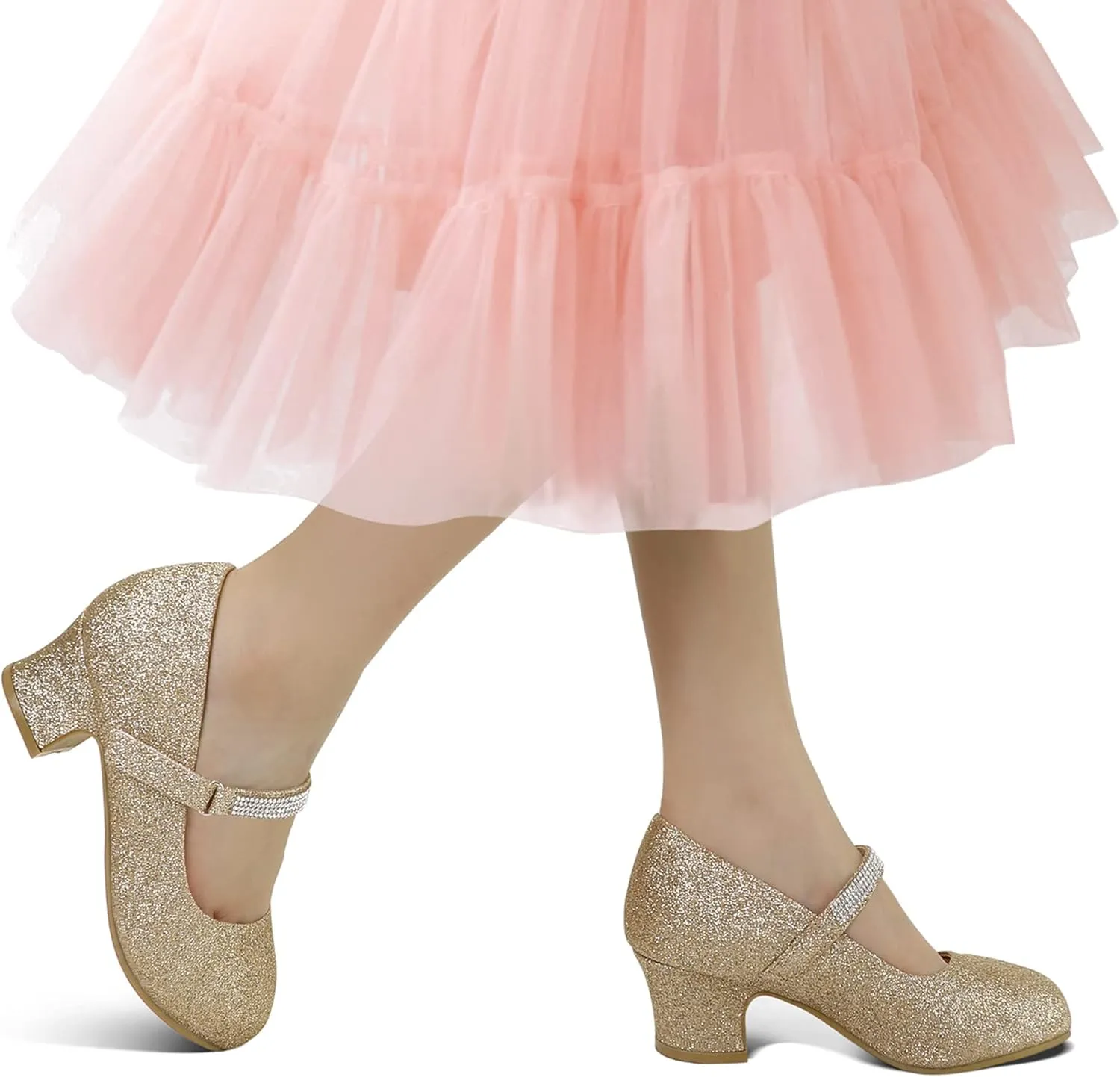 K KomForme Mary Jane Shoes with Low Heel Rhinestones Princess Flats Dress Pump Shoes for Little Kid/Big Kid