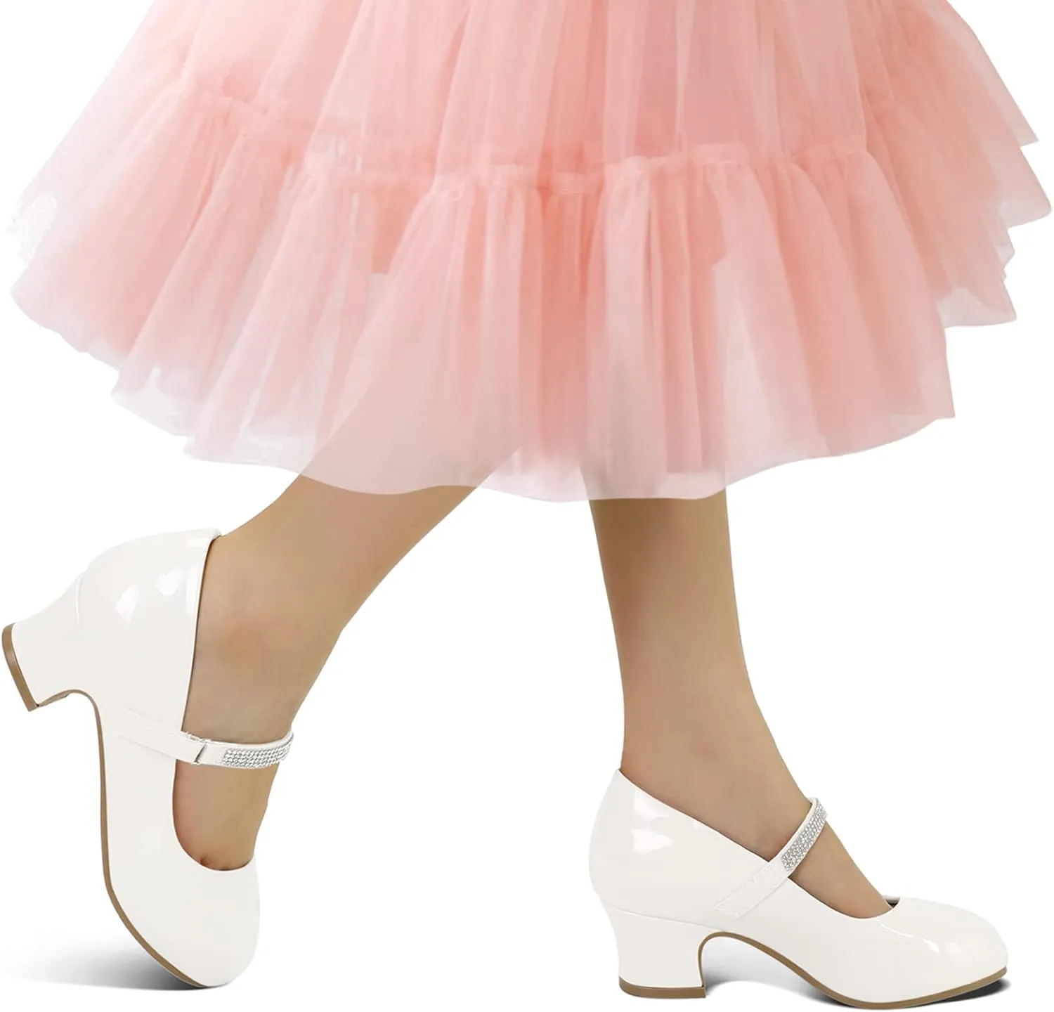 K KomForme Mary Jane Shoes with Low Heel Rhinestones Princess Flats Dress Pump Shoes for Little Kid/Big Kid