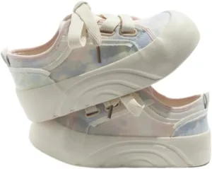 Kawaii Round-Toe Canvas Slip-On Chunky Sneakers - Y2K Retro Hook & Loop Cute Shoes for Women & Girls, Comfy Thick Sole Low-Top White Casual Streetwear for Back to School, Beach Travel, All-Match