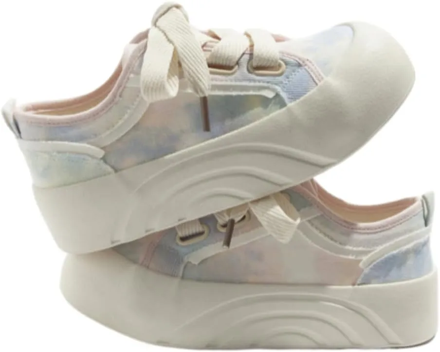 Kawaii Round-Toe Canvas Slip-On Chunky Sneakers - Y2K Retro Hook & Loop Cute Shoes for Women & Girls, Comfy Thick Sole Low-Top White Casual Streetwear for Back to School, Beach Travel, All-Match