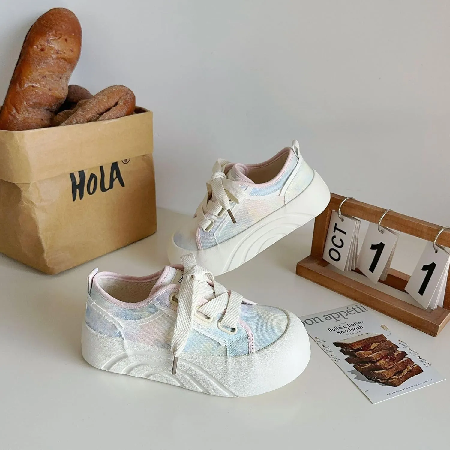 Kawaii Round-Toe Canvas Slip-On Chunky Sneakers - Y2K Retro Hook & Loop Cute Shoes for Women & Girls, Comfy Thick Sole Low-Top White Casual Streetwear for Back to School, Beach Travel, All-Match