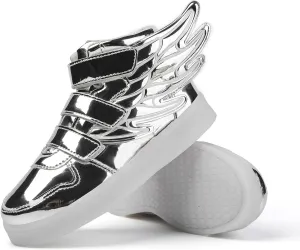 Kids LED Light Up Shoes Boys Girls USB Chargable Dancing Sneakers for Halloween Christmas Party Silver 27