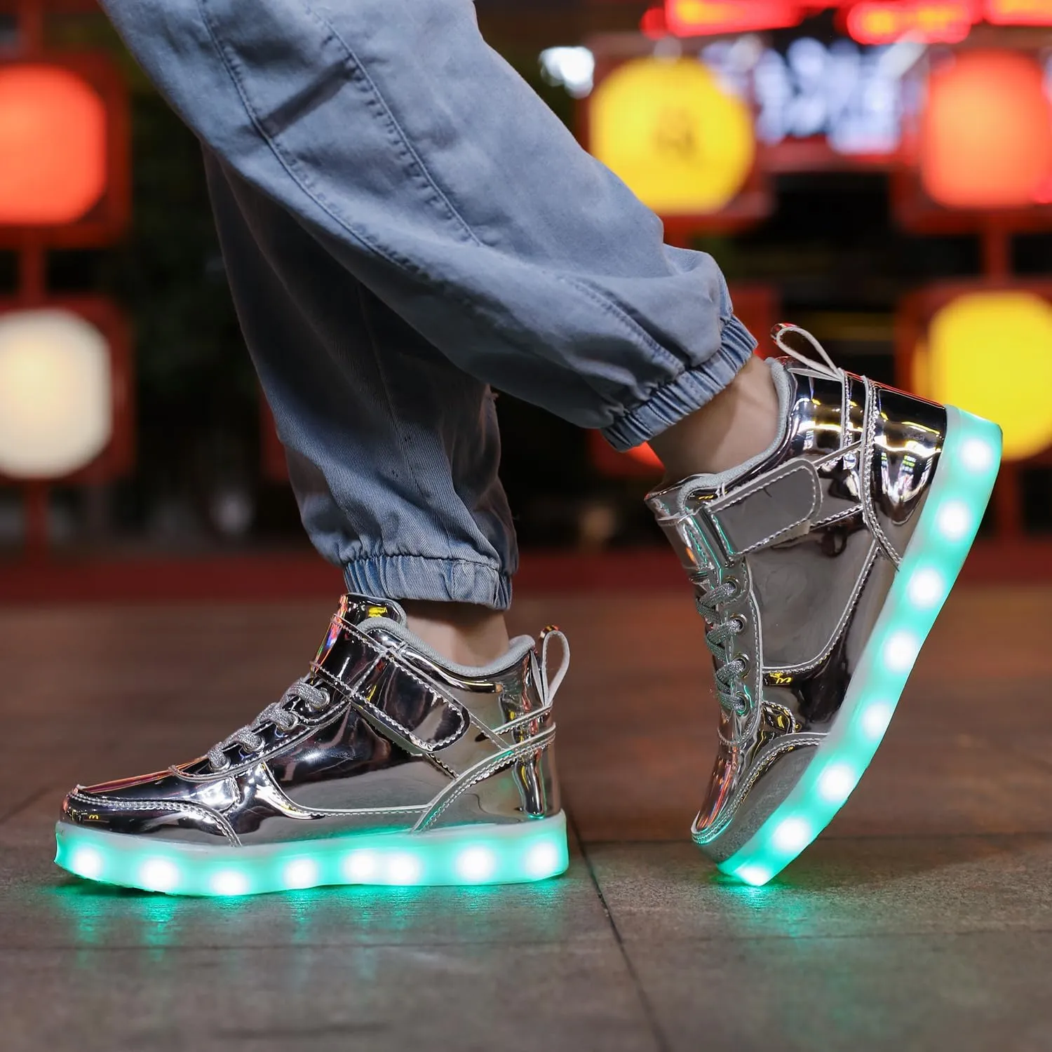 Kids Light Up Shoes LED Sneakers High Top USB Charging Flashing Trainers for Child Girls Boys