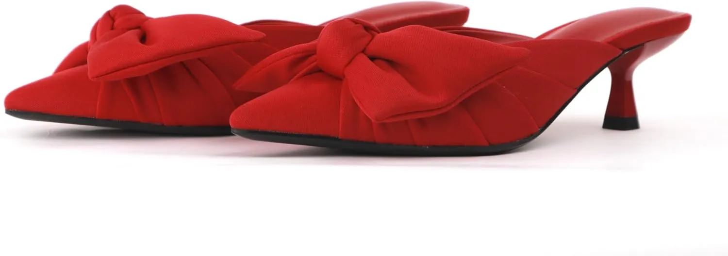 Kitten Heels for Women Pointed Closed Toe Dressy Bow Heel Vintage Heeled Mules Sexy Slip on Stiletto Pump Shoes