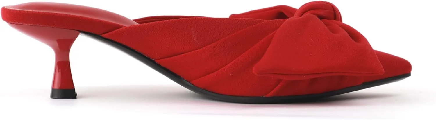 Kitten Heels for Women Pointed Closed Toe Dressy Bow Heel Vintage Heeled Mules Sexy Slip on Stiletto Pump Shoes