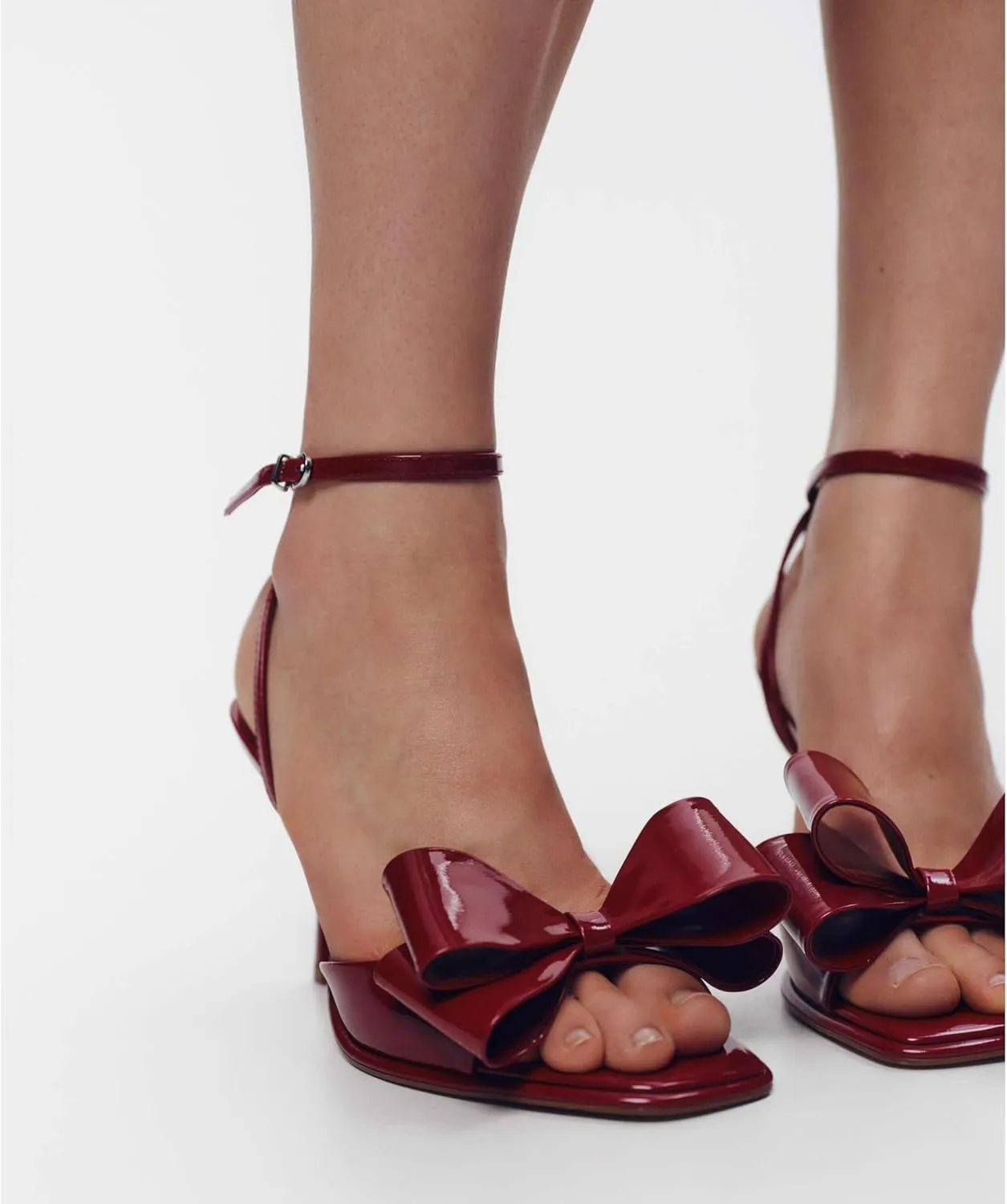 Kluolandi Women's Open toe High Heels with Bow Ankle Strap Heeled Sandals Burgundy Heels for Women Dressy