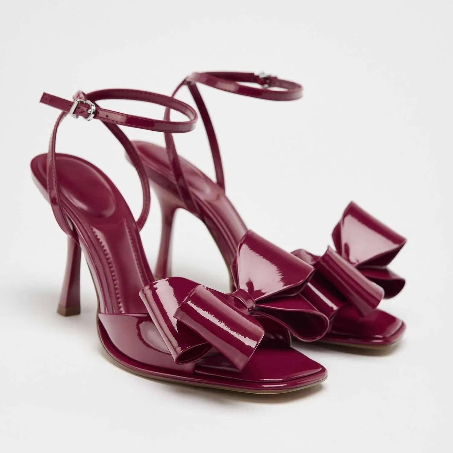 Kluolandi Women's Open toe High Heels with Bow Ankle Strap Heeled Sandals Burgundy Heels for Women Dressy