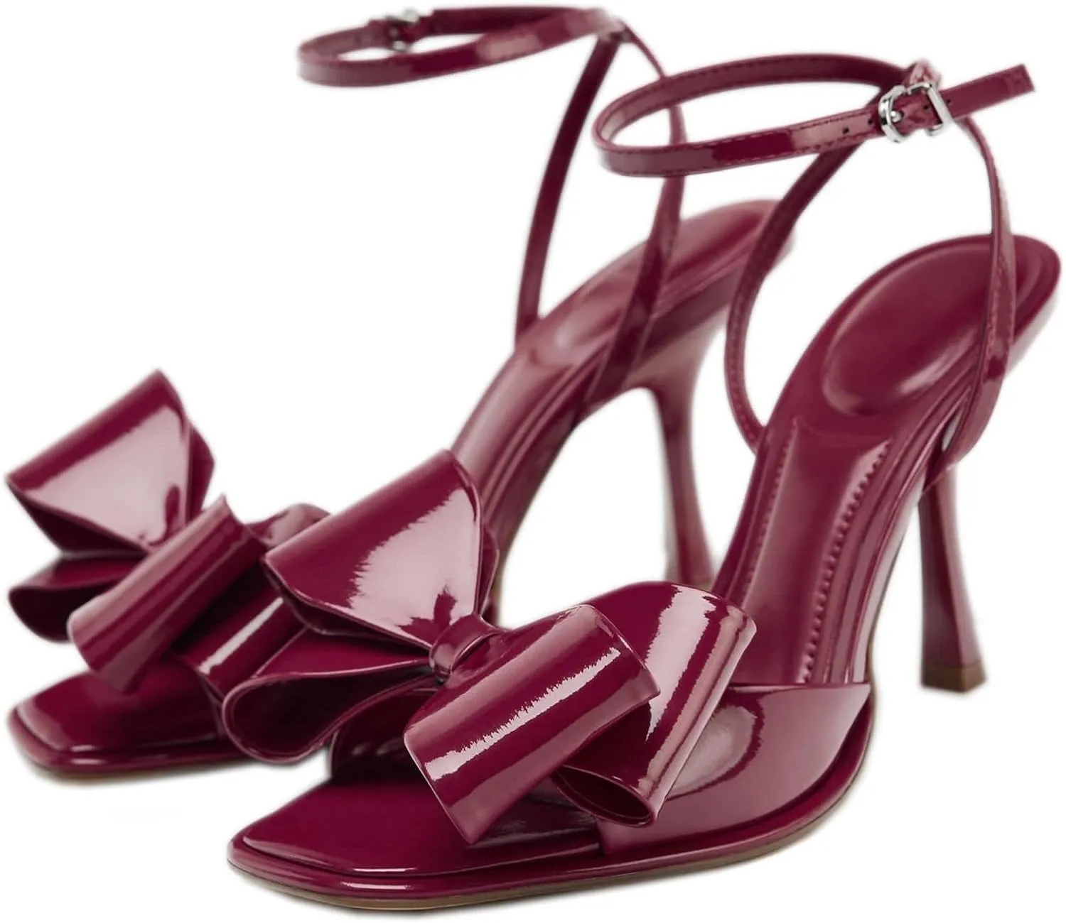 Kluolandi Women's Open toe High Heels with Bow Ankle Strap Heeled Sandals Burgundy Heels for Women Dressy