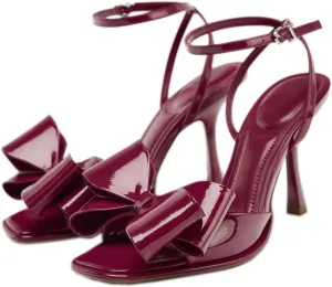 Kluolandi Women's Open toe High Heels with Bow Ankle Strap Heeled Sandals Burgundy Heels for Women Dressy