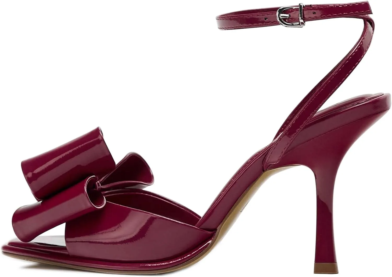 Kluolandi Women's Open toe High Heels with Bow Ankle Strap Heeled Sandals Burgundy Heels for Women Dressy