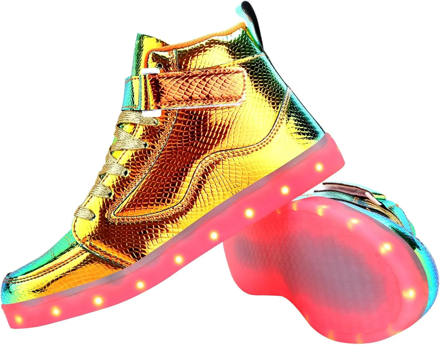 KUNWFNIX Light Up High Top Adult LED Sneakers - Multicolor, Men's & Women's - Glow in The Dark - USB Rechargeable - Dancing Parties