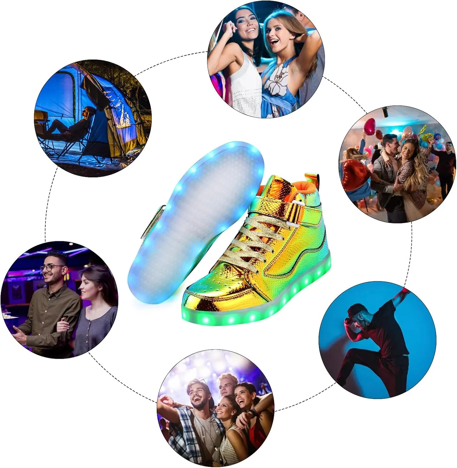 KUNWFNIX Light Up High Top Adult LED Sneakers - Multicolor, Men's & Women's - Glow in The Dark - USB Rechargeable - Dancing Parties