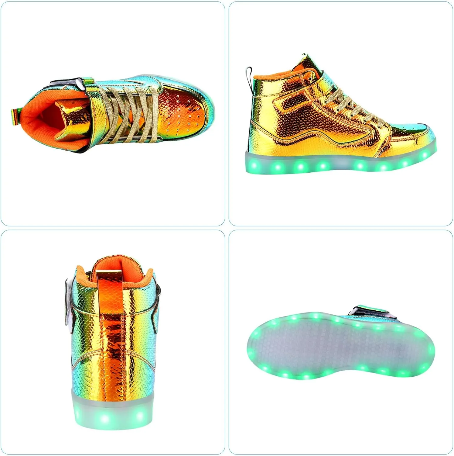 KUNWFNIX Light Up High Top Adult LED Sneakers - Multicolor, Men's & Women's - Glow in The Dark - USB Rechargeable - Dancing Parties