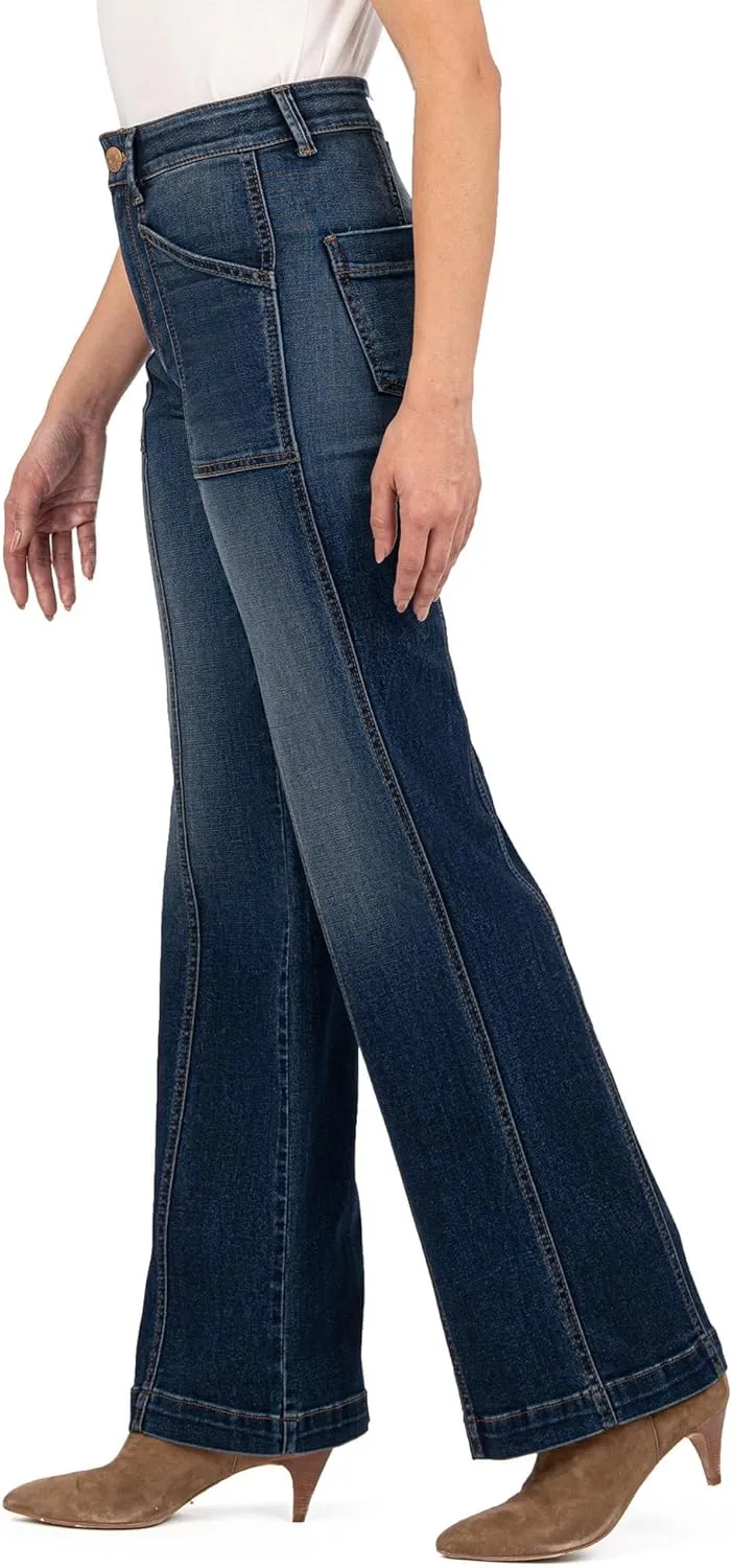 KUT from the Kloth Women's Jodi High-Rise Wide Leg Front Patch Pockets in Energy