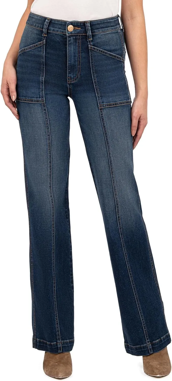 KUT from the Kloth Women's Jodi High-Rise Wide Leg Front Patch Pockets in Energy