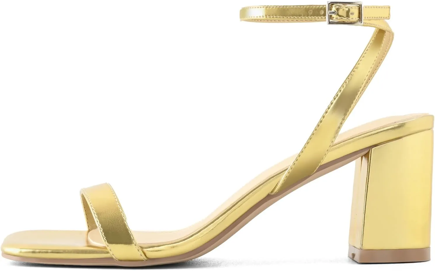 LACUONE Strappy Heels for women Block Chunky Heels Ankle Buckle Square Toe Heeled Sandals
