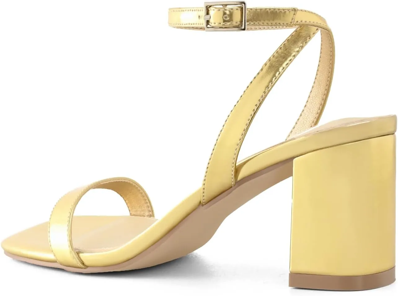 LACUONE Strappy Heels for women Block Chunky Heels Ankle Buckle Square Toe Heeled Sandals