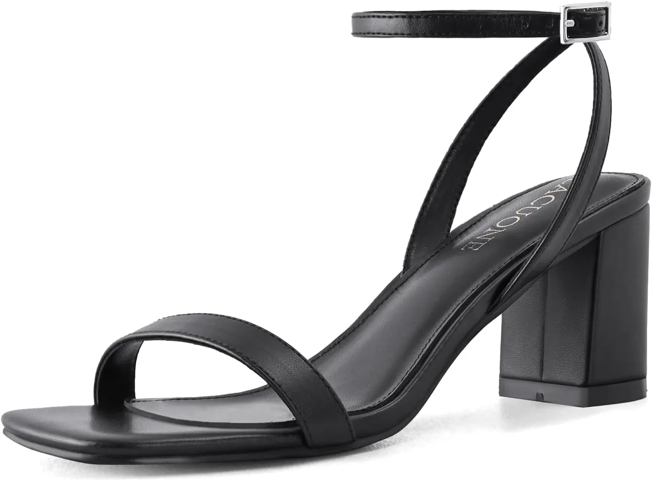 LACUONE Strappy Heels for women Block Chunky Heels Ankle Buckle Square Toe Heeled Sandals