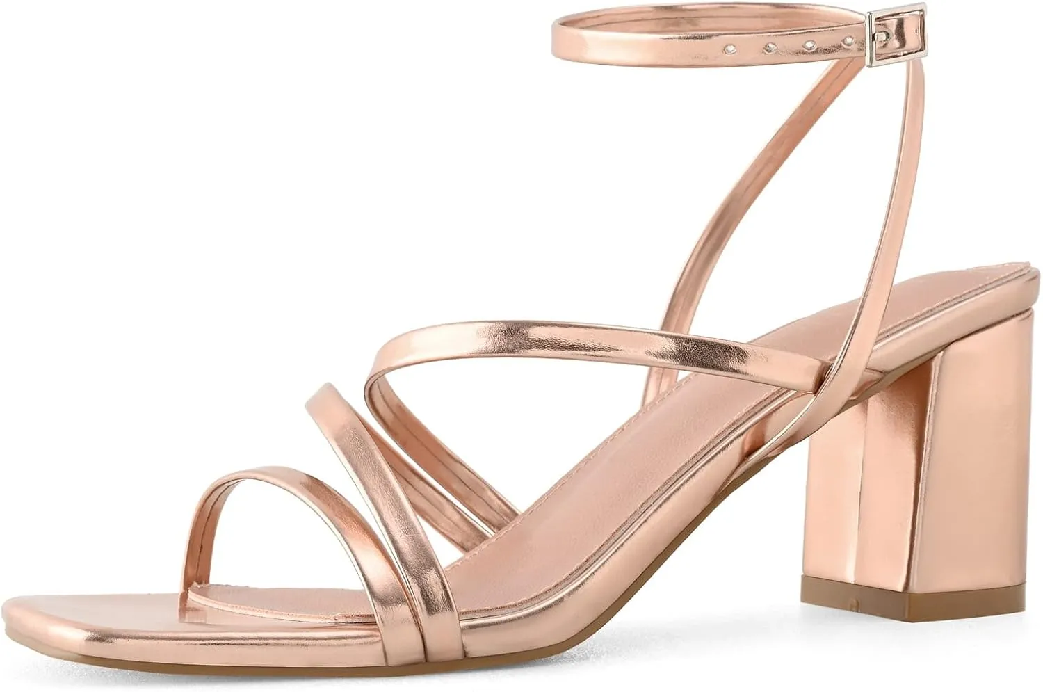 LACUONE Strappy Heels for women Block Heels Square Toe Chunky Ankle Buckle Pump Heeled Sandals