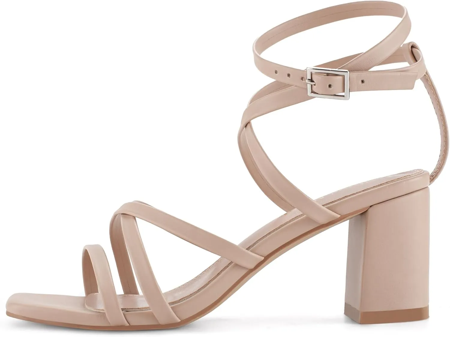 LACUONE Strappy Heels for women Square Toe Chunky Block Heels Ankle Buckle Pump Heeled Sandals