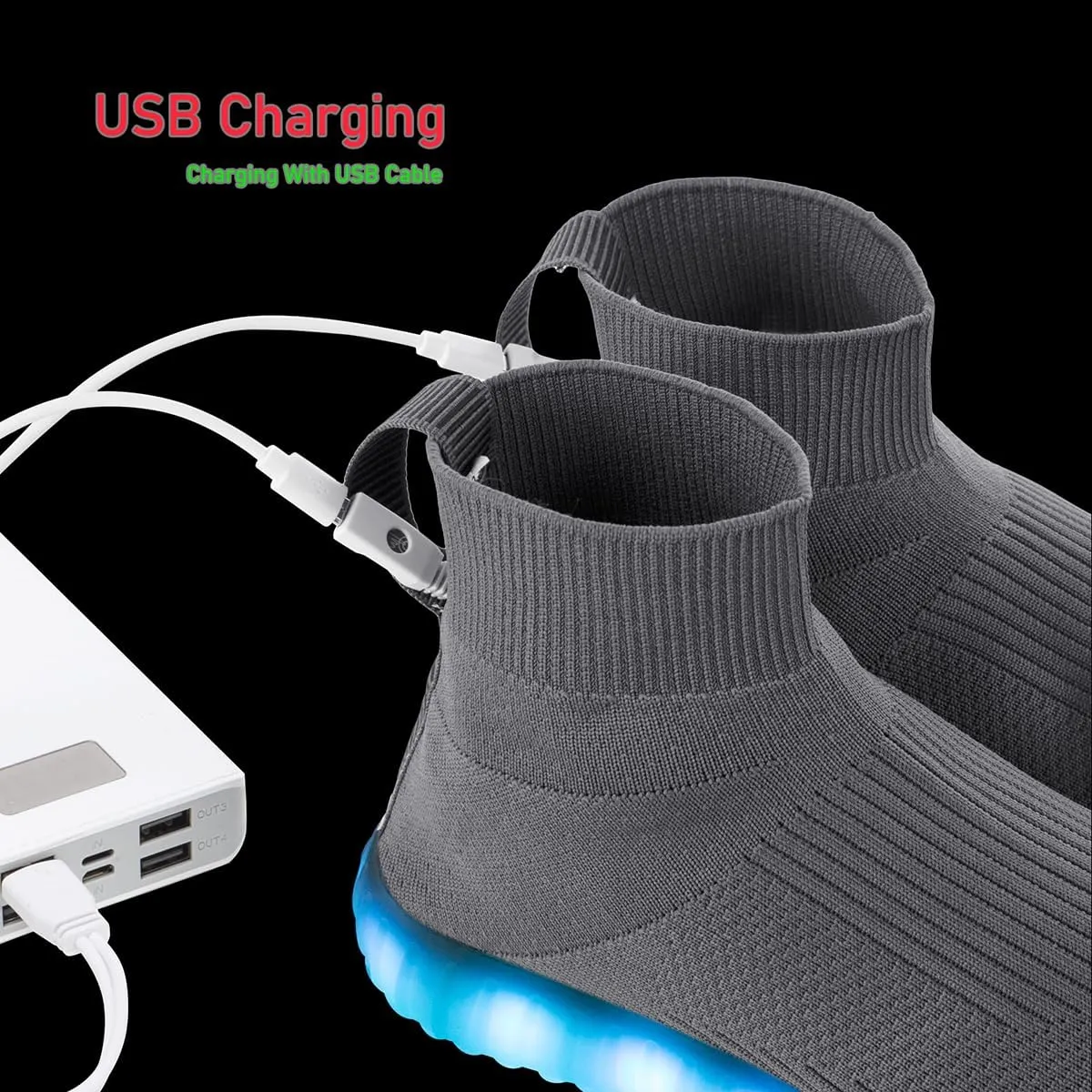Light Up Shoes for Women Men USB Charging Unisex LED Shoes Halloween Flashing Dancing Sneakers with Mesh Uppers Black