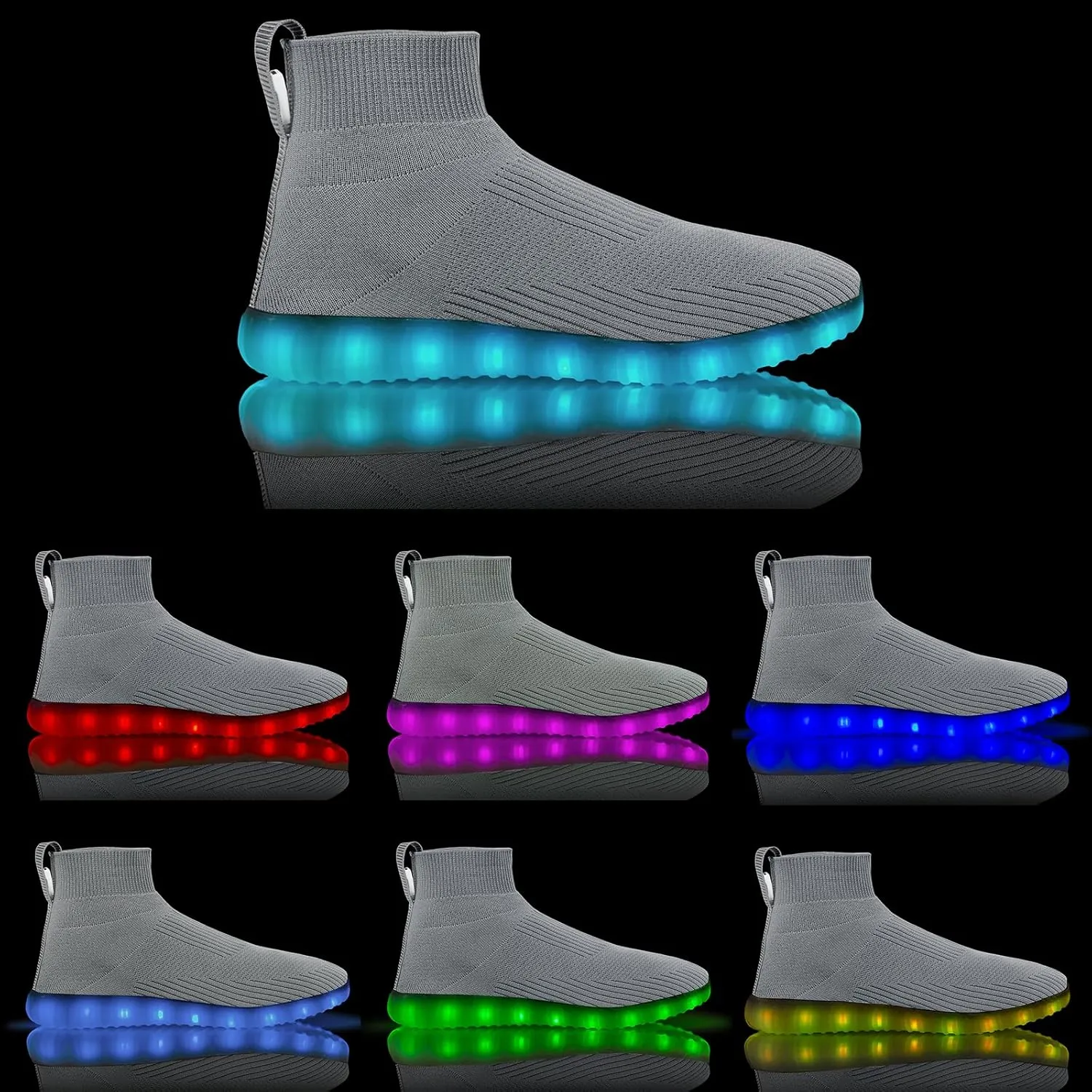 Light Up Shoes for Women Men USB Charging Unisex LED Shoes Halloween Flashing Dancing Sneakers with Mesh Uppers Black