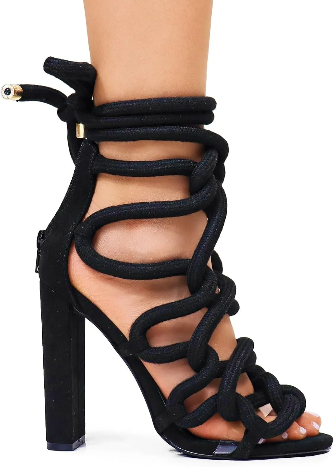 Liliana Women Chunky heel rope lace up high heel sandals