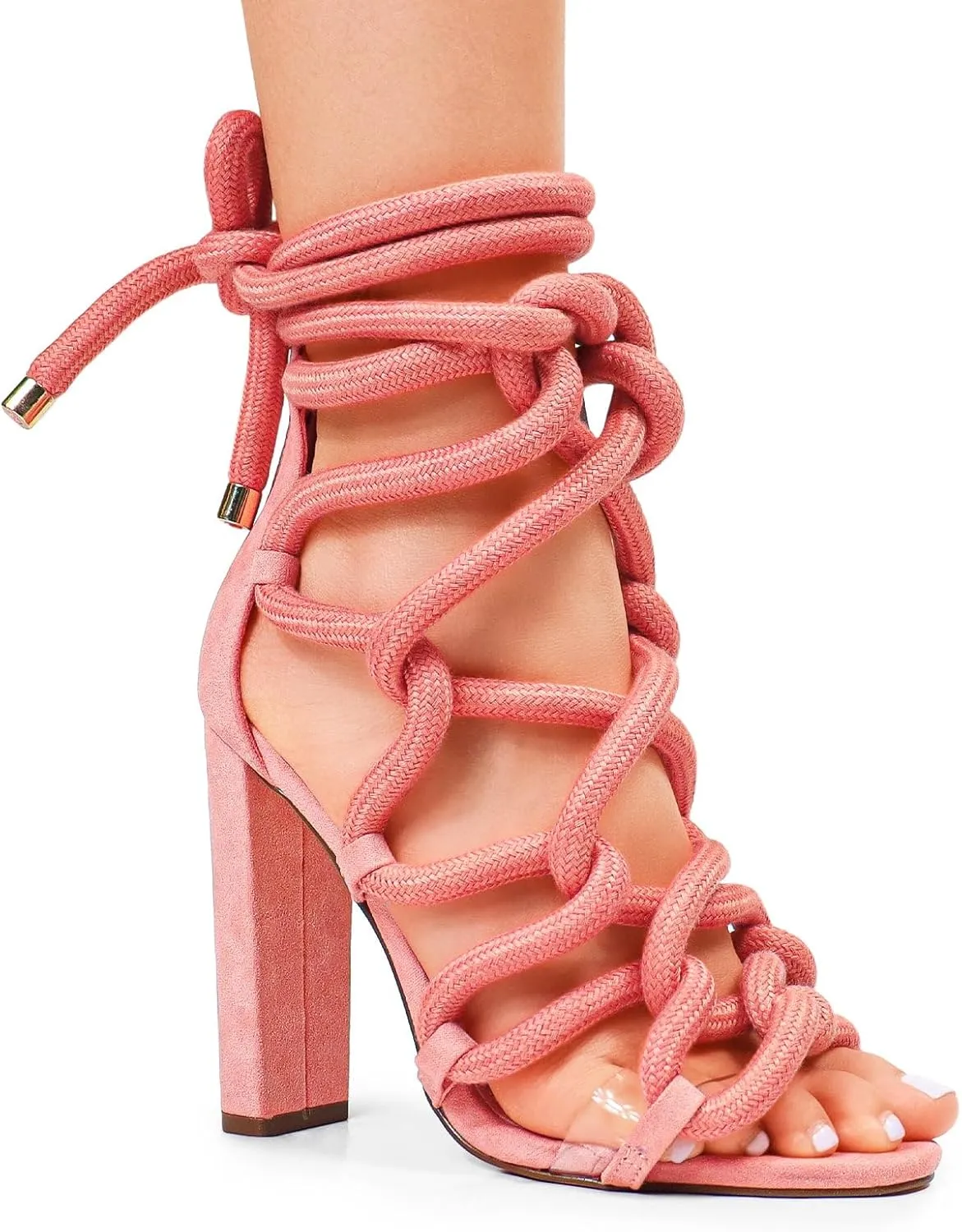 Liliana Women Chunky heel rope lace up high heel sandals