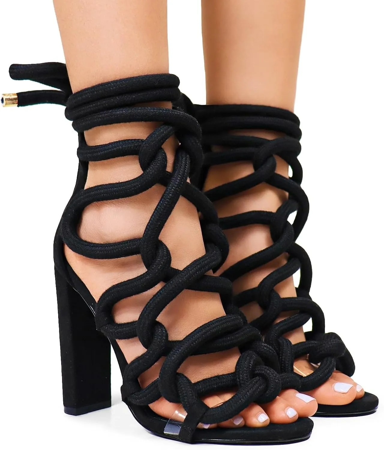 Liliana Women Chunky heel rope lace up high heel sandals