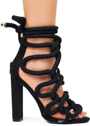 Liliana Women Chunky heel rope lace up high heel sandals