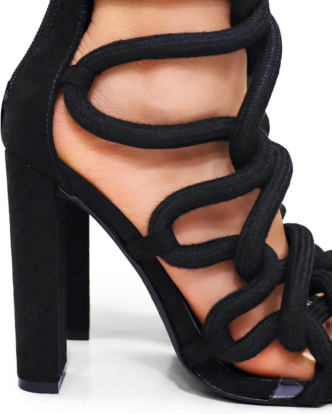 Liliana Women Chunky heel rope lace up high heel sandals