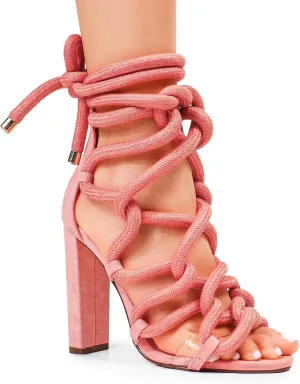 Liliana Women Chunky heel rope lace up high heel sandals