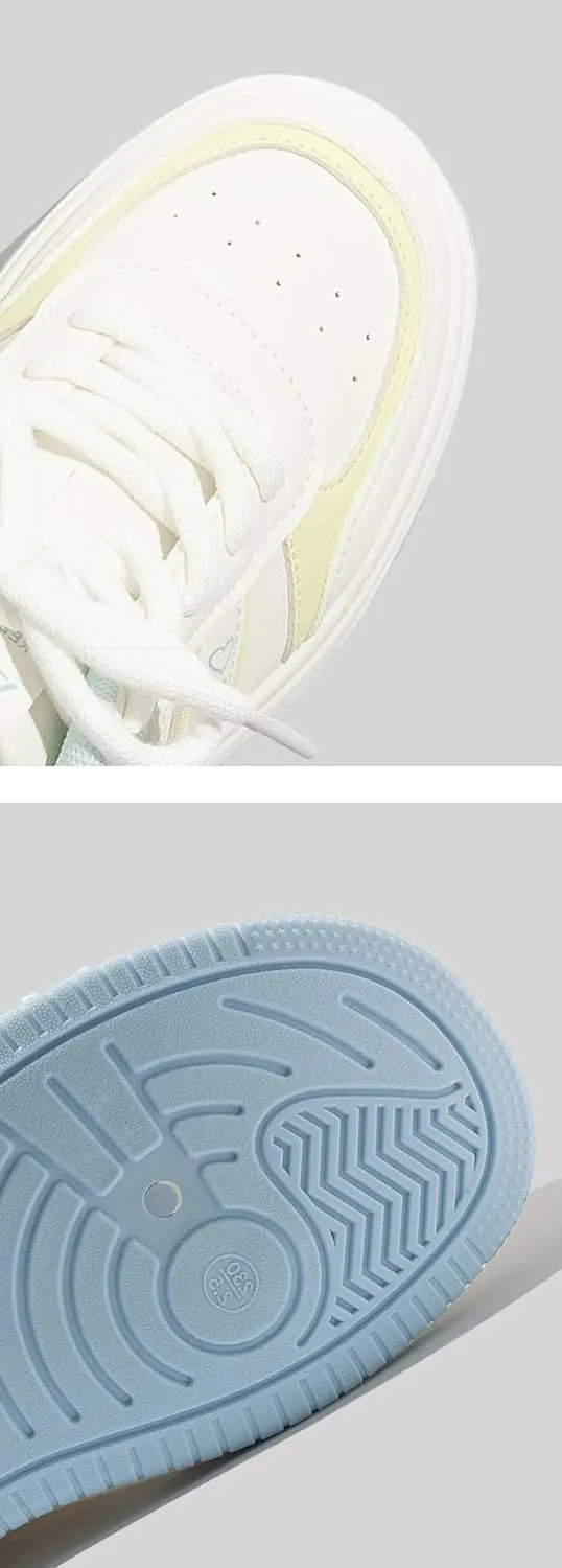 Love Retro Chunky Sneakers - Kawaii Leather Casual Shoes for Women & Girls, Comfy Thick Sole White Low-Top Trainers for Campus Strolls, Daily Wear, Y2K Minimalist Streetwear, Back to School