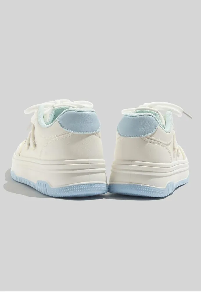 Love Retro Chunky Sneakers - Kawaii Leather Casual Shoes for Women & Girls, Comfy Thick Sole White Low-Top Trainers for Campus Strolls, Daily Wear, Y2K Minimalist Streetwear, Back to School